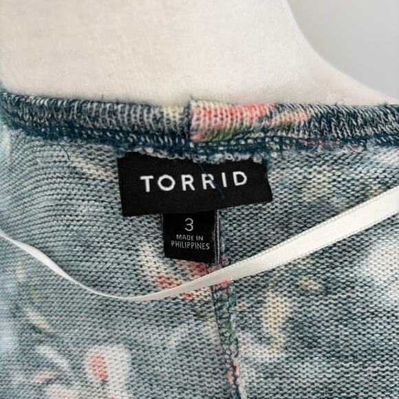 Torrid Blue Floral Duster Cardigan 3X Kimono Style Light Weight Stretch Boho - Picture 5 of 6